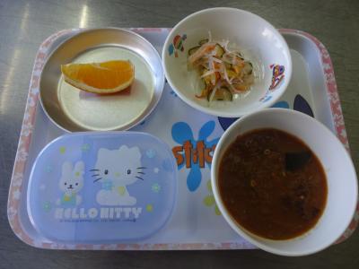 夏野菜カレー☆酢の物☆オレンジ