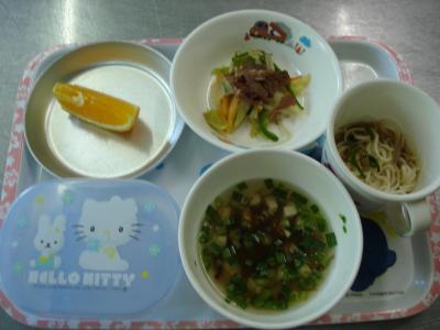 生姜焼き☆もずく汁☆オレンジ★そうめん流し