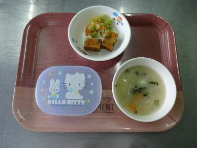 高野豆腐の甘辛揚げ☆和え物☆味噌汁
