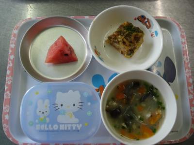 お好み焼き☆味噌汁☆スイカ