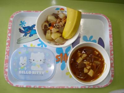 落花生の五目煮☆果物☆みそ汁