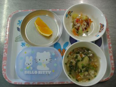じゃが芋の酢の物☆すいとん汁☆オレンジ