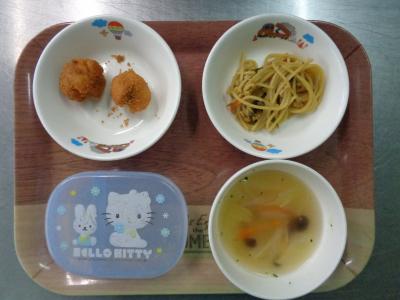 納豆スパゲッティ☆野菜スープ★豆腐ドーナツ