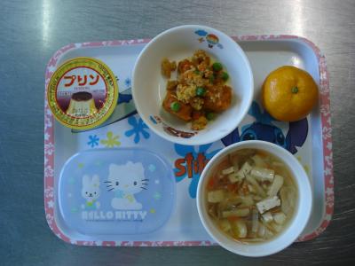 南瓜のそぼろ煮☆中華スープ★プリン★