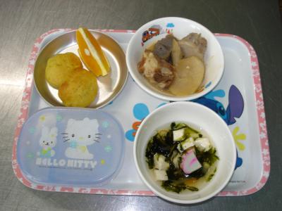 豚骨煮☆オレンジ☆すまし汁★おさつクッキー