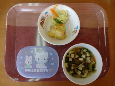 魚のコーン焼き☆蒸し野菜☆すまし汁