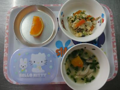 炒り豆腐☆味噌汁☆みかん