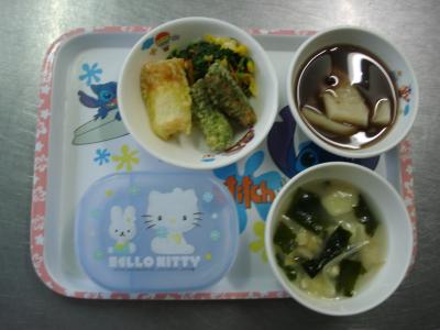 ちくわの二色揚げ☆和え物☆味噌汁★ぜんざい