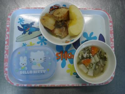 さかなのみそ煮☆りんご☆けんちん汁