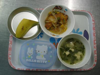 魚の甘酢あんかけ☆果物☆味噌汁