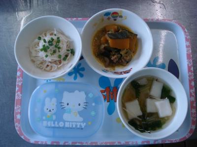 夏野菜のみそ炒め☆はんぺん汁★そうめん流し