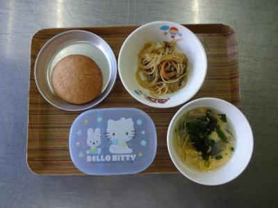 納豆スパゲティー☆かき玉わかめスープ★丸ボーロ