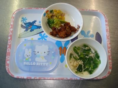 レバーのオーロラソース和え☆ブロッコリーの和え物☆みそ汁