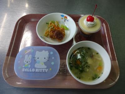 とんかつ☆和え物☆味噌汁★プリンアラモード