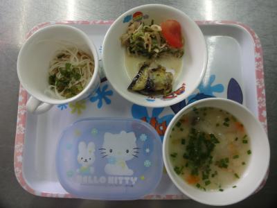 蒸し鶏の中華和え☆ナスの揚げだし☆味噌汁★そうめんながし