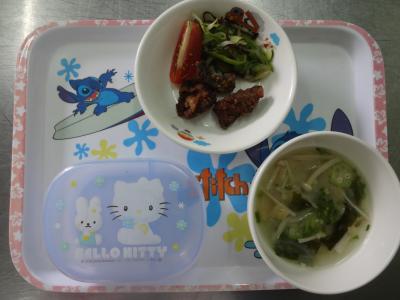 レバーの甘辛揚げ煮☆昆布和え☆味噌汁