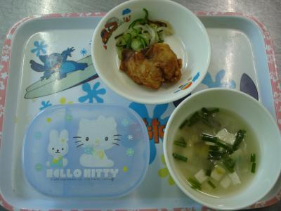 竜田揚げ☆昆布和え☆味噌汁