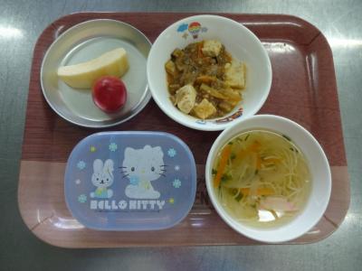 ナス入り麻婆豆腐☆そうめん汁☆果物