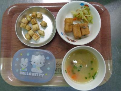 高野豆腐の揚げ煮☆和え物☆味噌汁★おふ