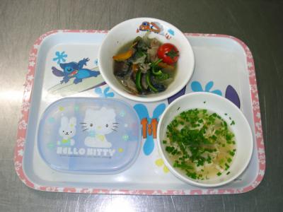 ナスと豚肉の味噌炒め☆ミニトマト☆豆腐と卵のスープ★そうめん流し