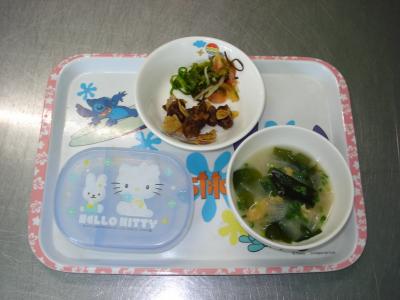 レバーのアーモンド和え☆昆布和え☆みそ汁