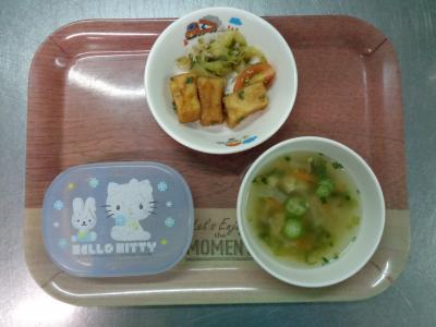 高野豆腐の揚げ煮☆和え物☆すまし汁