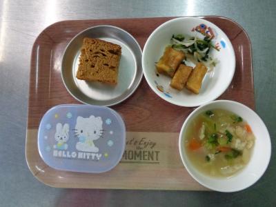 高野豆腐の揚げ煮☆ゴマ和え☆味噌汁★ふくれ菓子