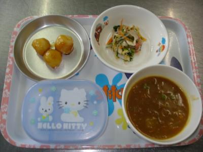 手作りカレー☆酢の物★チーズ白玉