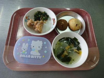 鶏のから揚げ☆ゴマ和え☆味噌汁★クッキー