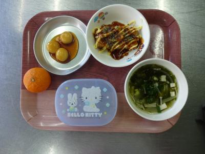 お好み焼き☆すまし汁☆果物★豆腐白玉団子