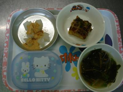 お好み焼き☆わかめスープ★ひんやりくずもち