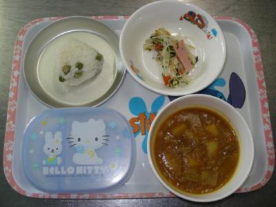 手作りカレー☆酢の物★豆おにぎり