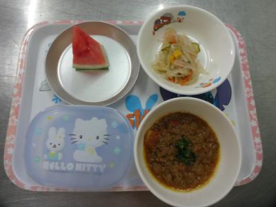キーマカレー☆酢の物☆スイカ