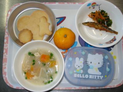 きびなごの揚げ煮☆和え物☆味噌汁☆みかん★クッキー