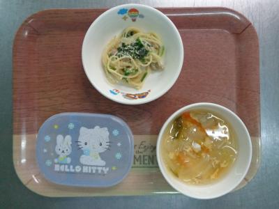 クリームパスタ☆野菜と卵のスープ