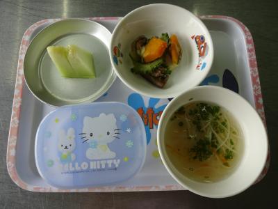 夏野菜の味噌炒め☆そうめん汁☆メロン