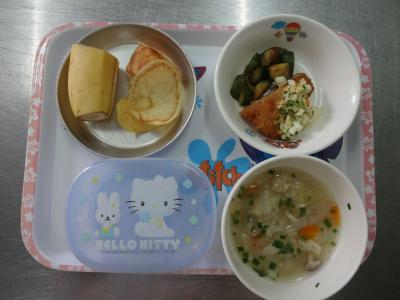 魚のフライ☆おかか和え☆味噌汁★ポテトチップス・バナナ