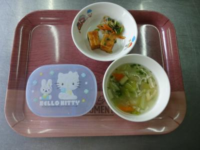 高野豆腐の甘辛揚げ煮☆ゴマ和え☆味噌汁